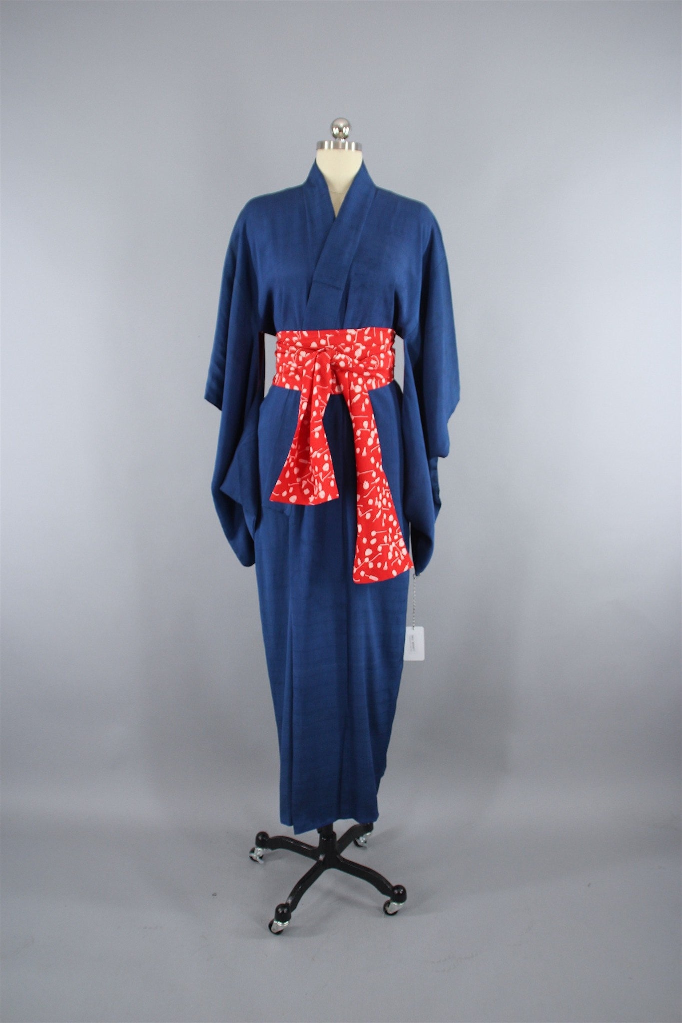 1930s Vintage Silk Kimono Robe / Dark Blue & Red - ThisBlueBird