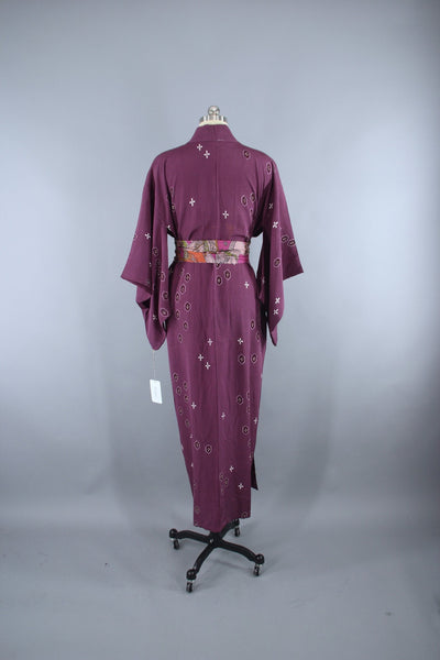 1940s Vintage Silk Kimono Robe / Purple & White - ThisBlueBird
