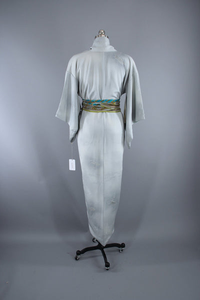1960s Vintage Silk Kimono Robe / Dove Gray - ThisBlueBird