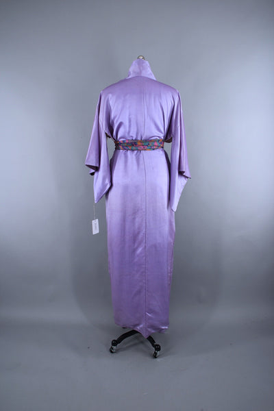 1960s Vintage Silk Satin Kimono Robe / Lavender Herringbone - ThisBlueBird