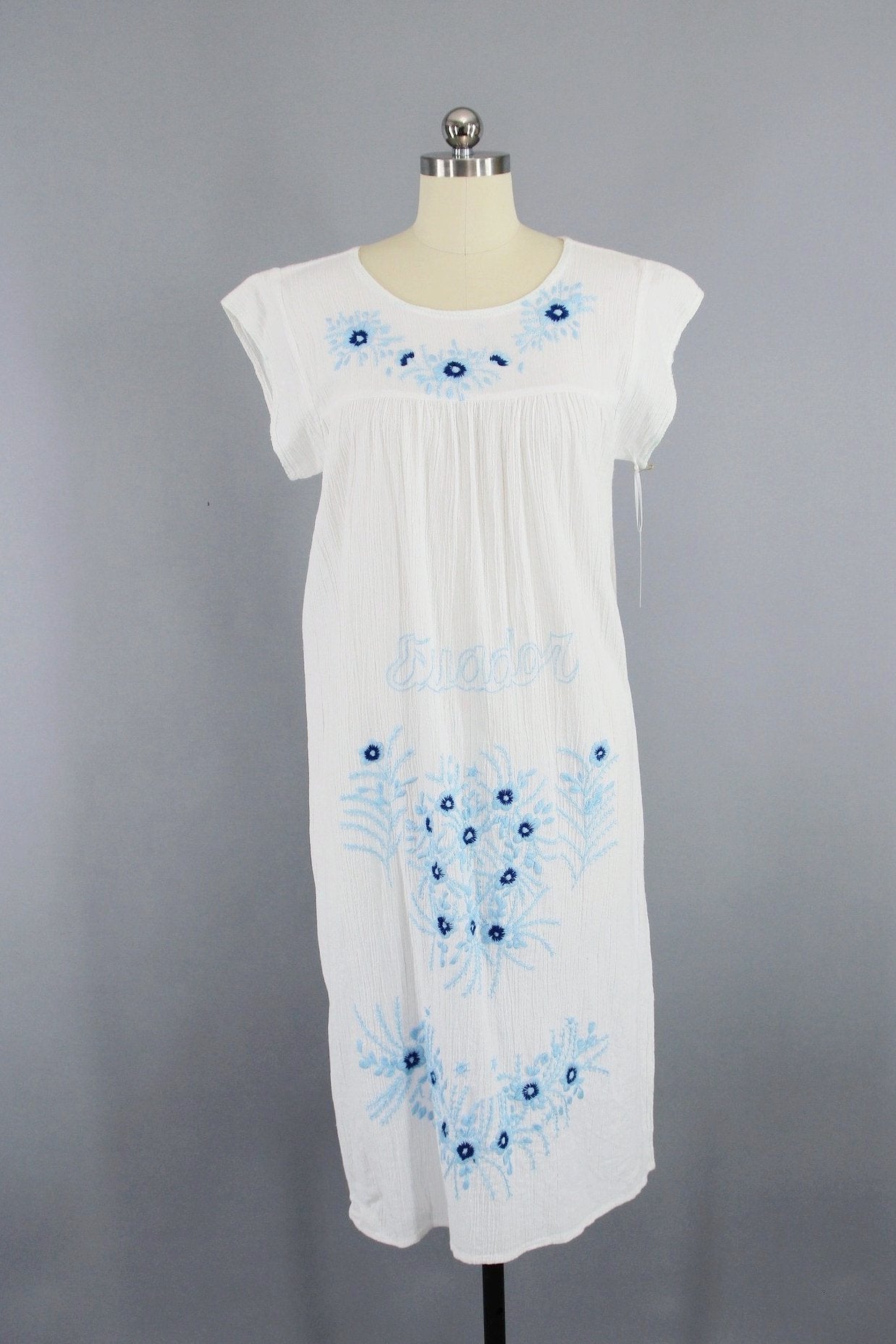1970s Vintage White Cotton Gauze Embroidered Dress / Ecuador Huipil Bo ThisBlueBird 1970s Vintage White Cotton Gauze Embroidered Dress / Ecuador Huipil Bo ThisBlueBird