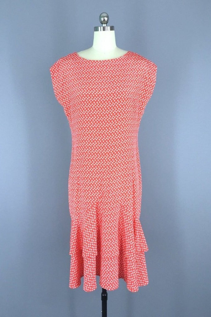 1980s Vintage Drop Waist Day Dress with Umbrella Novelty Print   ThisBlueBird