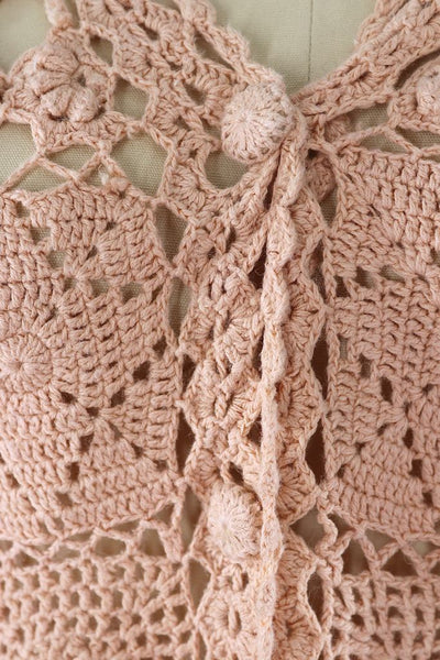 1980s Vintage Crocheted Cardigan Sweater Vest / Blush Peach - ThisBlueBird