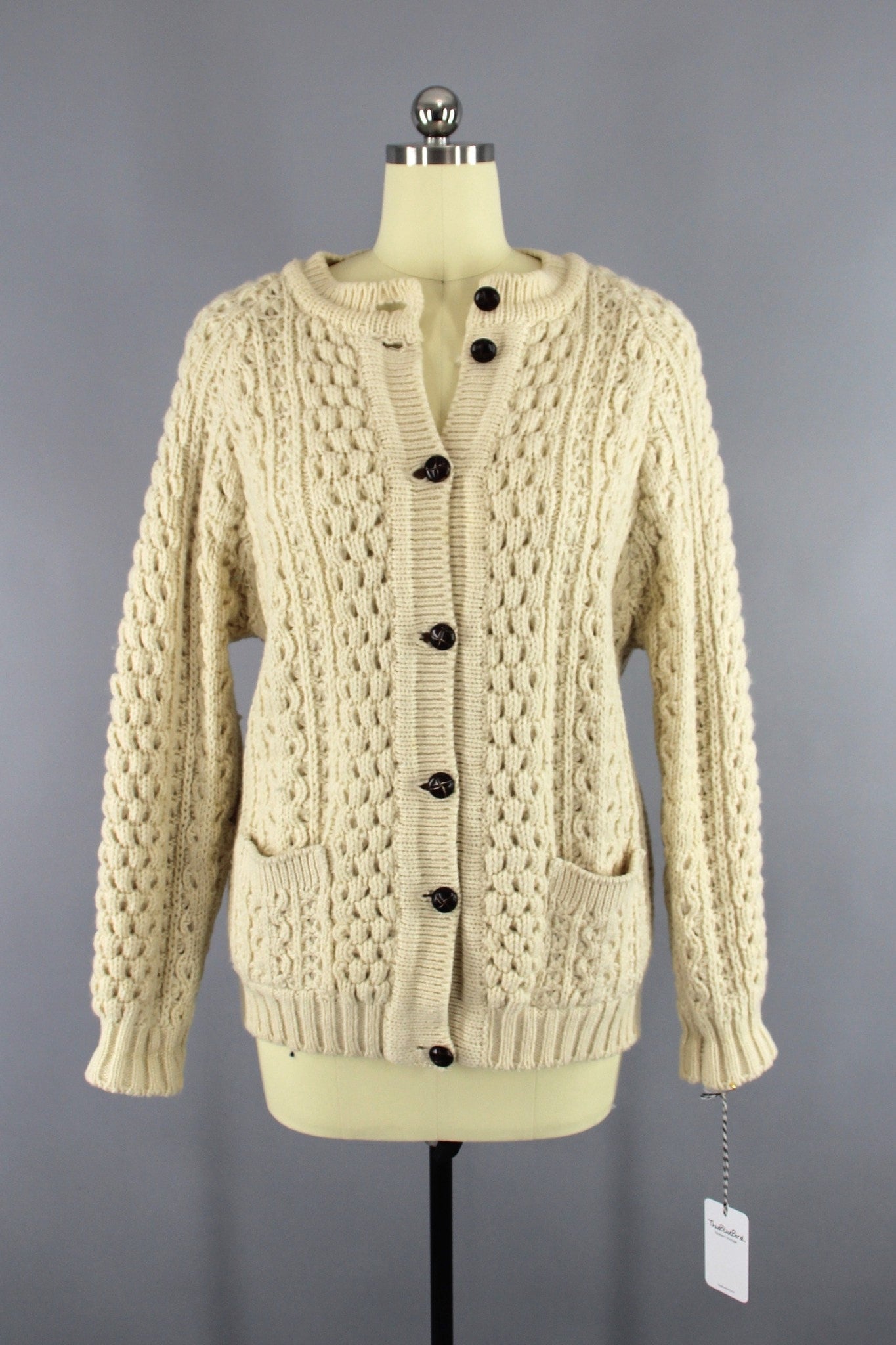 1980s Vintage Ivory Irish Wool Cardigan Sweater - ThisBlueBird