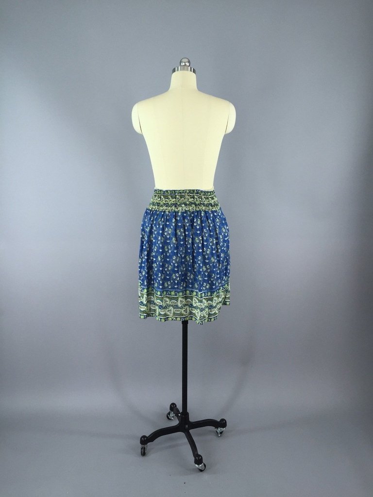 Indian Cotton Skirt / Blue Floral Print / Size Small to Medium - ThisBlueBird