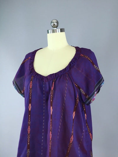 Purple Ikat Indian Silk T-Shirt made from a Vintage Indian Sari - ThisBlueBird