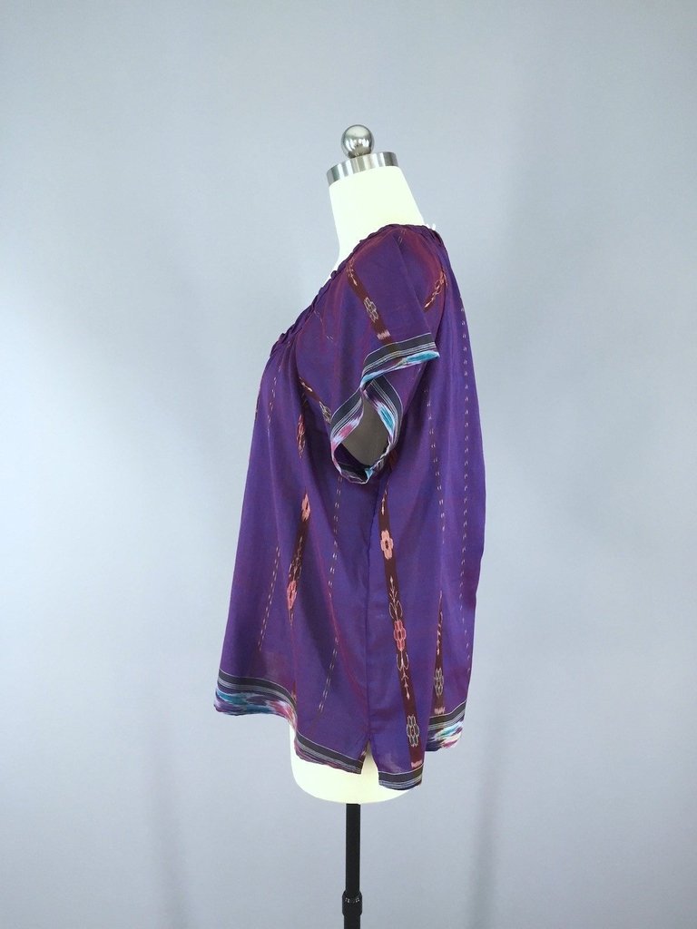 Purple Ikat Indian Silk T-Shirt made from a Vintage Indian Sari - ThisBlueBird