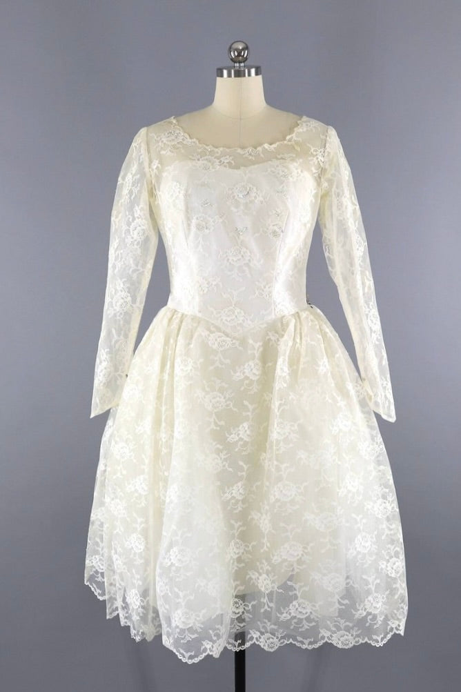 Vintage 1950s Lace Wedding Dress-ThisBlueBird