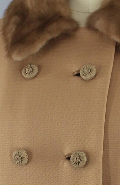 Vintage 1960s Caramel Brown Coat with Fur Trim - ThisBlueBird