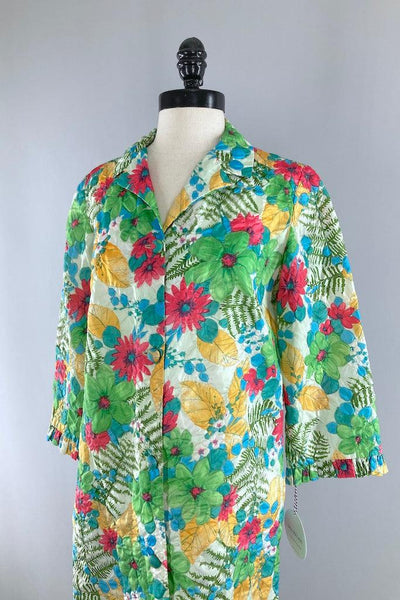 Vintage 1960s Green Floral Print Jacket-ThisBlueBird