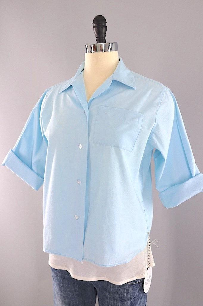 Vintage 1960s Sky Blue Women's Shirt-ThisBlueBird