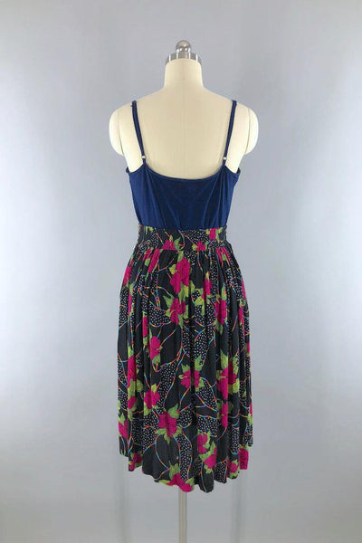 Vintage 1980s Black Rainbow Floral Skirt-ThisBlueBird