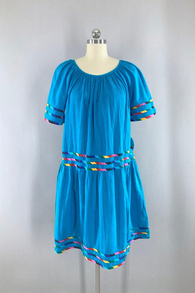 Vintage Aqua Blue Rainbow Dress-ThisBlueBird