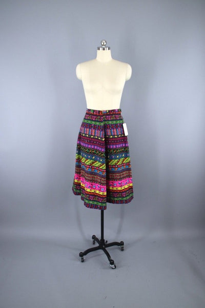 Vintage 1960's Black Neon Floral Novelty Print Skirt - ThisBlueBird