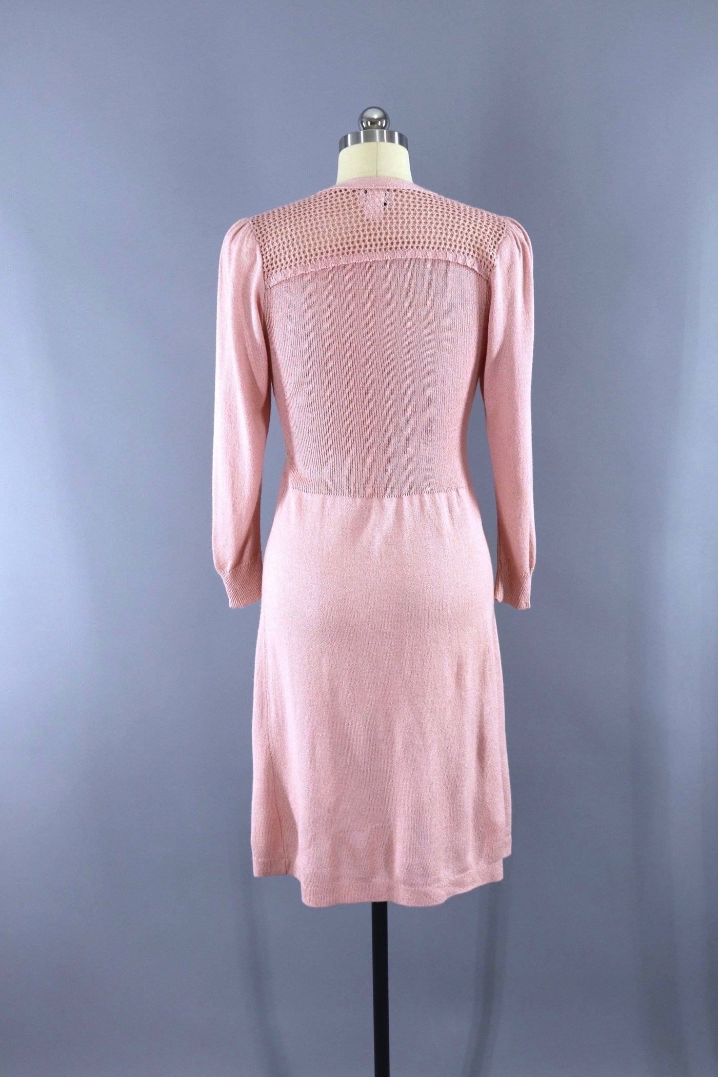 Vintage Blush Pink Knit Day Dress-ThisBlueBird