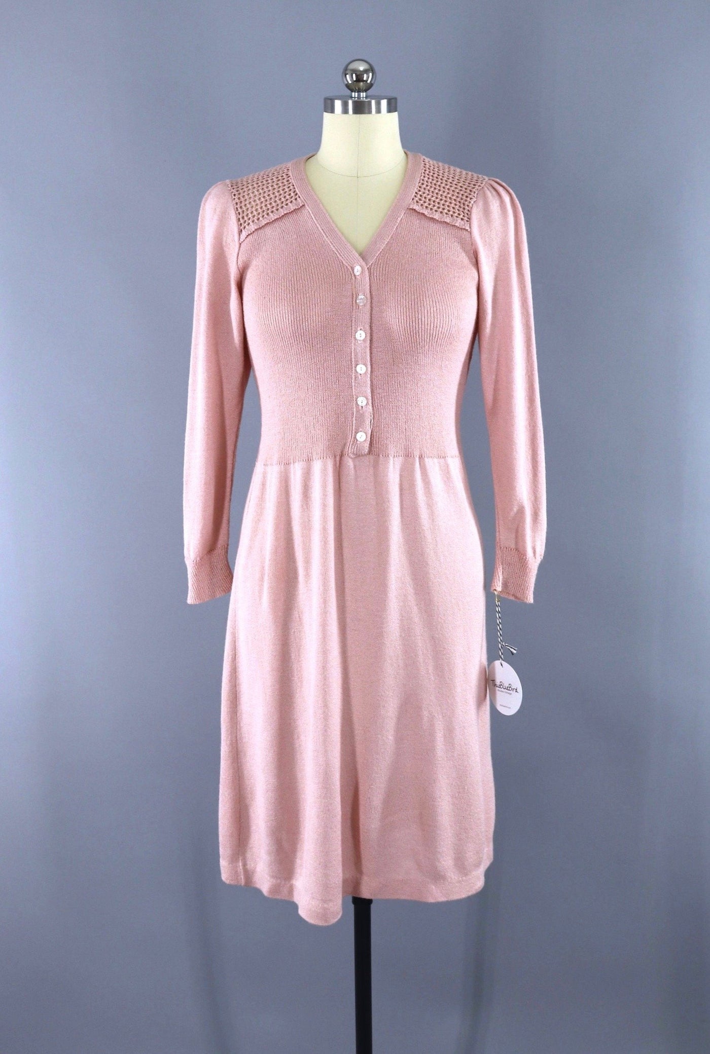 Vintage Blush Pink Knit Day Dress-ThisBlueBird