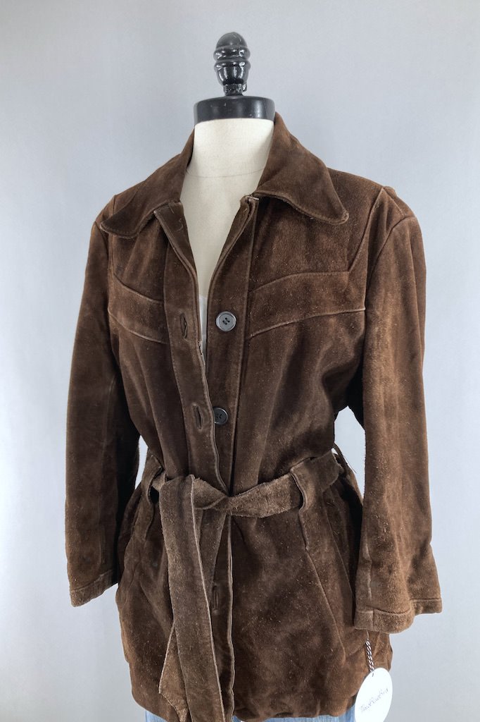 Vintage Brown Belted Suede Jacket-ThisBlueBird