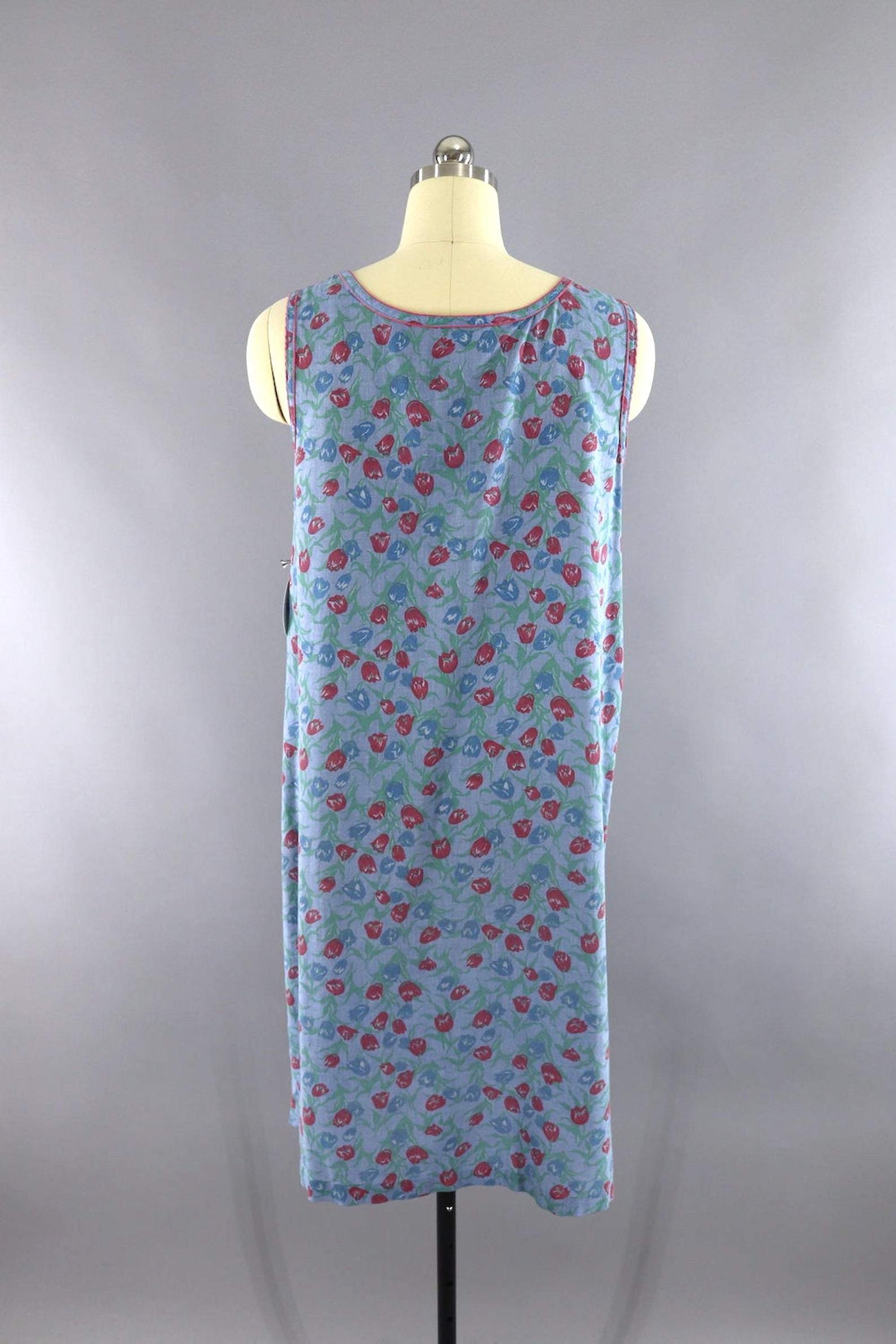 Vintage Chambray Floral Print House Dress-ThisBlueBird