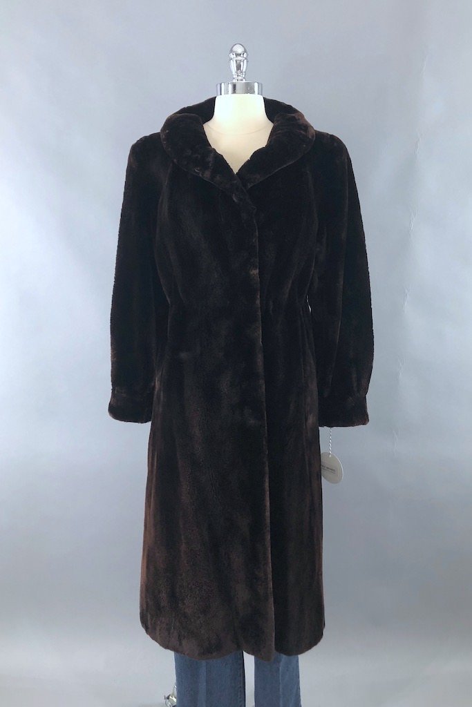 Vintage Brown Mink & Leather Fur Jacket, No Monogram, Black lining, Tie String