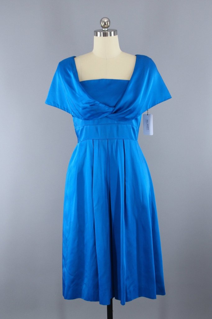 Vintage Electric Blue Satin Cocktail Party Dress ThisBlueBird Vintage Electric Blue Satin Cocktail Party Dress ThisBlueBird