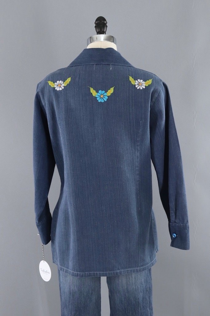 Vintage 70s Embroidered Denim Shirt-ThisBlueBird - Modern Vintage