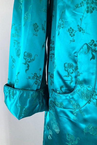 Vintage Emerald Green Satin Chinese Robe-ThisBlueBird