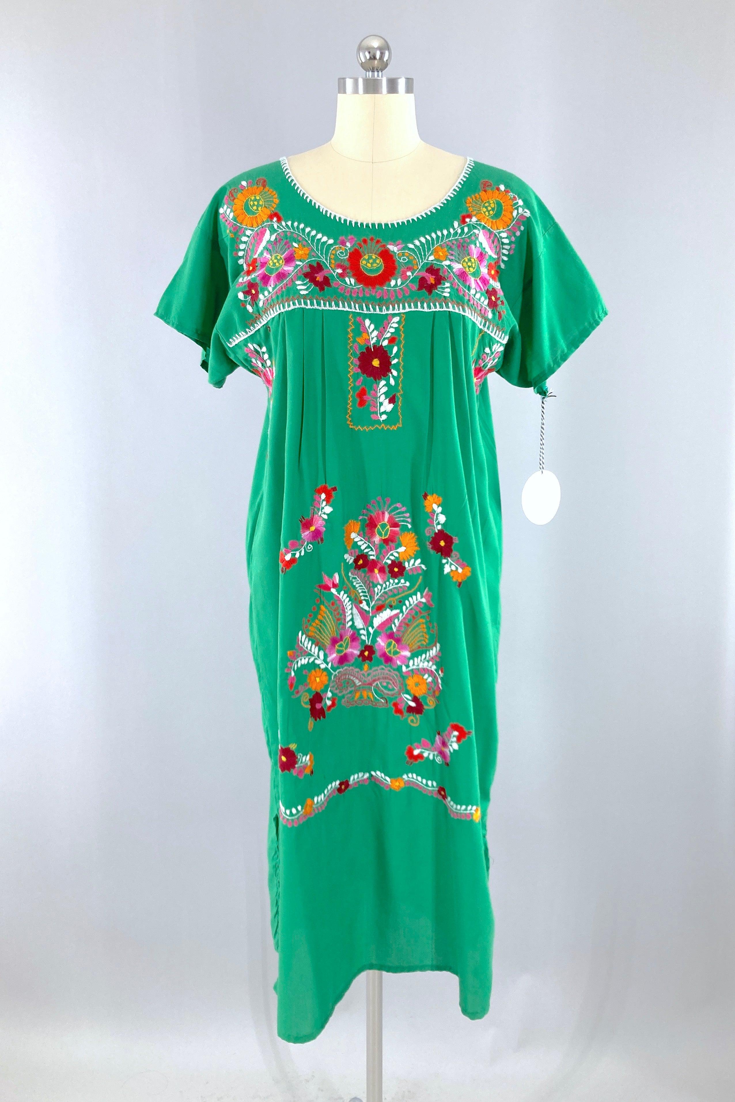 Vintage Green Mexican Embroidered Dress ThisBlueBird Vintage Green Mexican Embroidered Dress ThisBlueBird
