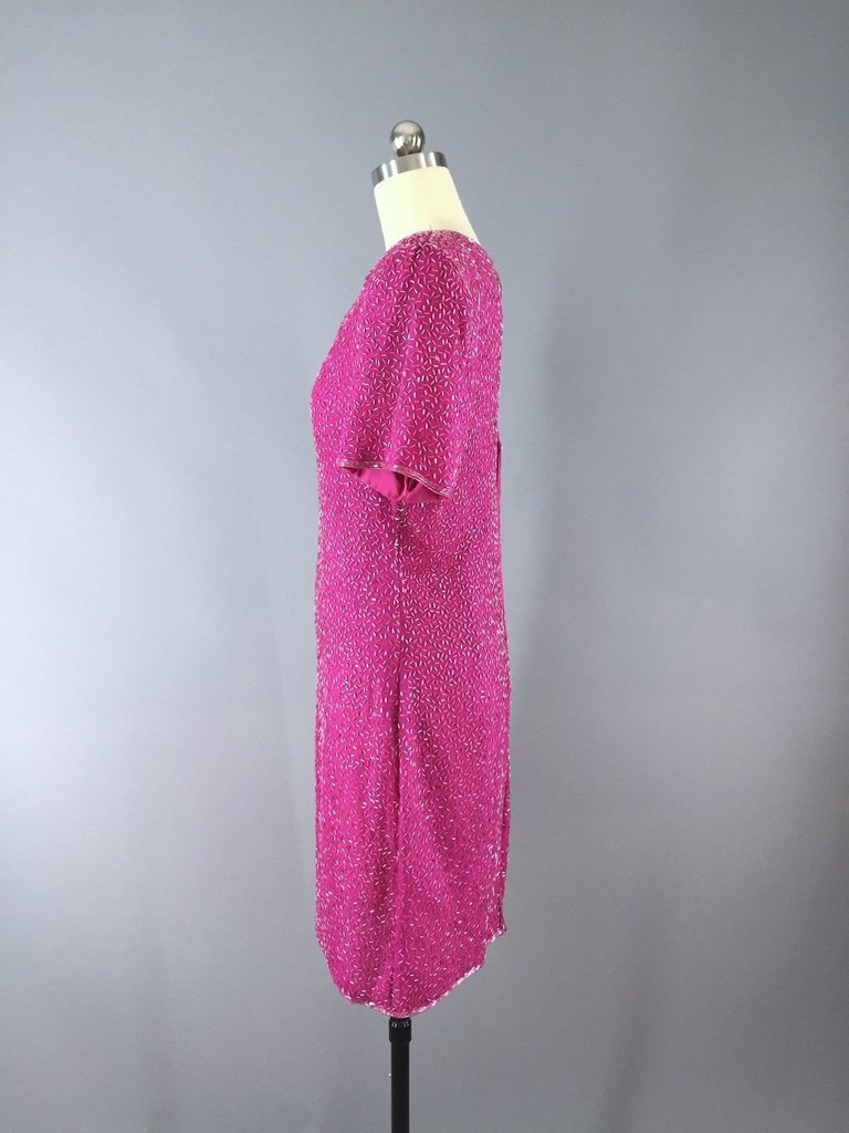 1980s Vintage Pink Sequined Trophy Dress - ThisBlueBird