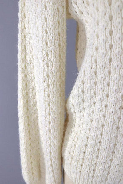 Vintage Ivory Knit Cardigan Sweater-ThisBlueBird