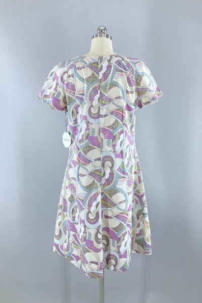 Vintage Ivory Mod Print Day Dress-ThisBlueBird