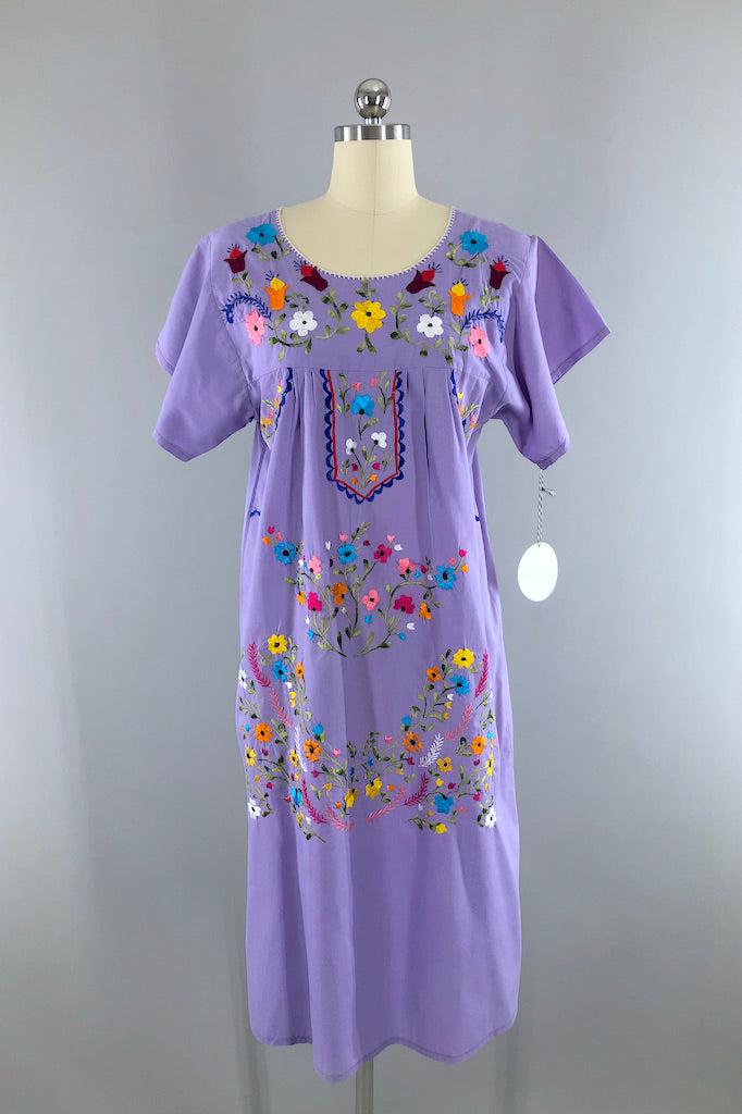 white christmas dresses Vintage Lavender Purple DeLoera Mexican Embroidered Huilpil Dress –  ThisBlueBird