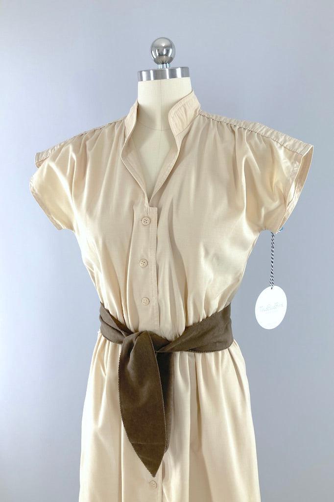 Vintage Leslie Fay Tan Casual Dress-ThisBlueBird
