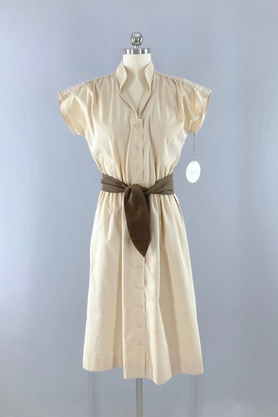 Vintage Leslie Fay Tan Casual Dress-ThisBlueBird