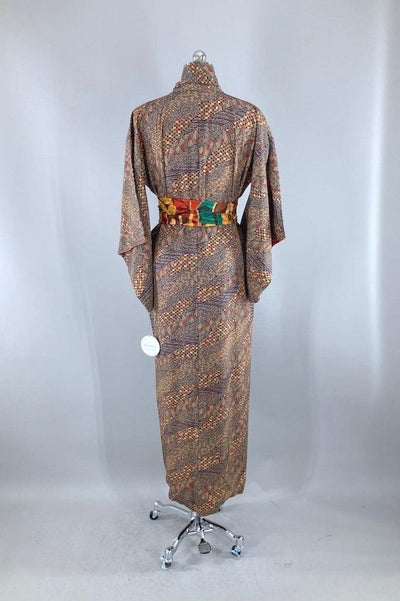 Vintage Navy & Green Silk Kimono Robe-ThisBlueBird
