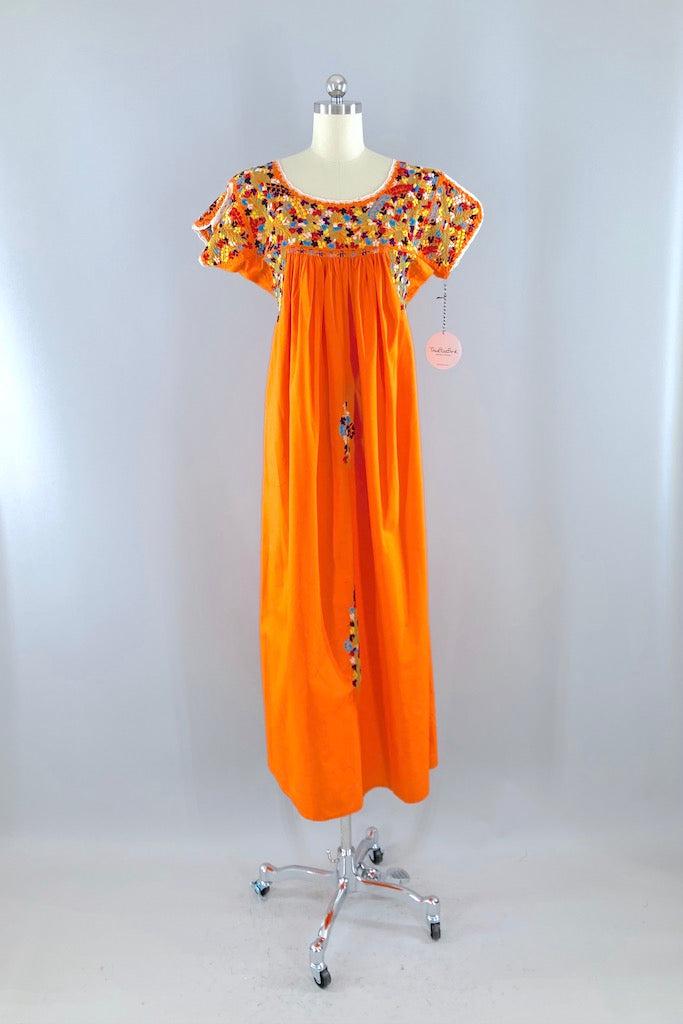 Vintage Orange Mexican Oaxaca Huilpil Embroidered Maxi Dress ThisBlueBird Vintage Orange Mexican Oaxaca Huilpil Embroidered Maxi Dress ThisBlueBird