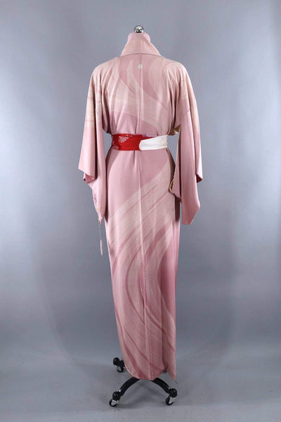 Vintage Silk Kimono Robe / Lavender Pink Stripes-ThisBlueBird