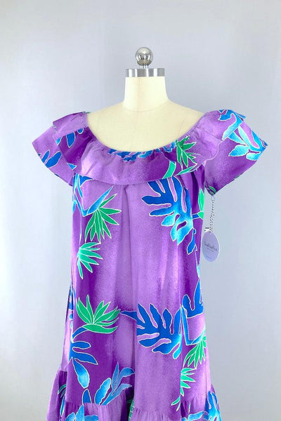 Vintage Purple & Blue Hawaiian Aloha Dress-ThisBlueBird