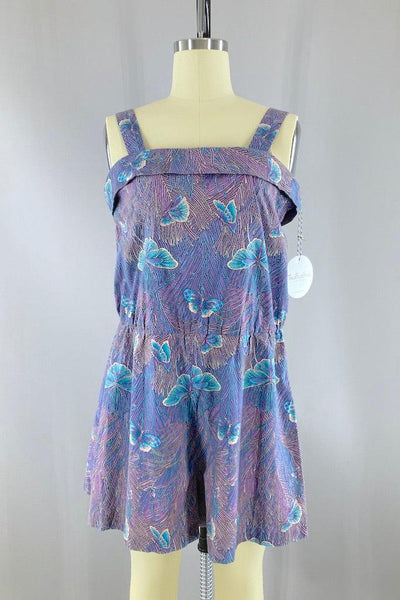Vintage Purple Butterfly Cotton Romper-ThisBlueBird