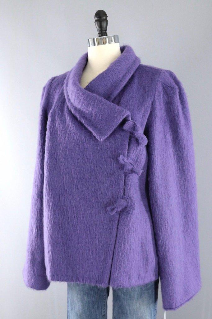 Vintage Purple Fuzzy Bow Front Jacket - ThisBlueBird