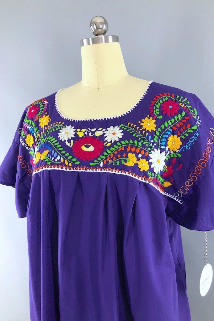 Vintage Purple Mexican Embroidered Plus Size Tunic-ThisBlueBird - Modern Vintage