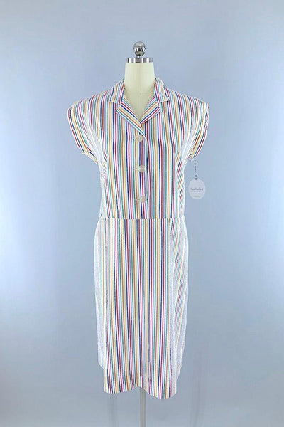 Vintage Rainbow Seersucker Dress-ThisBlueBird