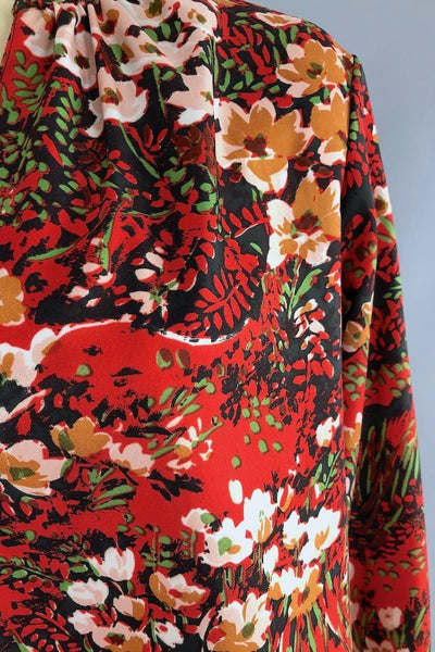 Vintage Red Floral Print Long Tunic-ThisBlueBird - Modern Vintage
