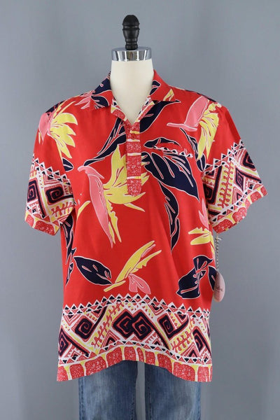 Vintage Red Hawaiian Print Shirt-ThisBlueBird - Modern Vintage