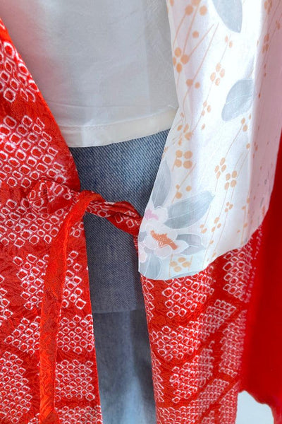 Vintage Red Shibori Silk Kimono Jacket-ThisBlueBird