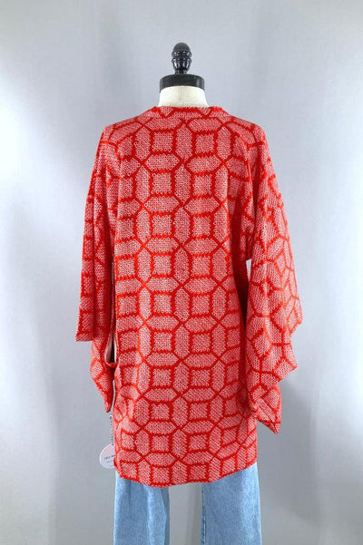 Vintage Red Shibori Silk Kimono Jacket-ThisBlueBird