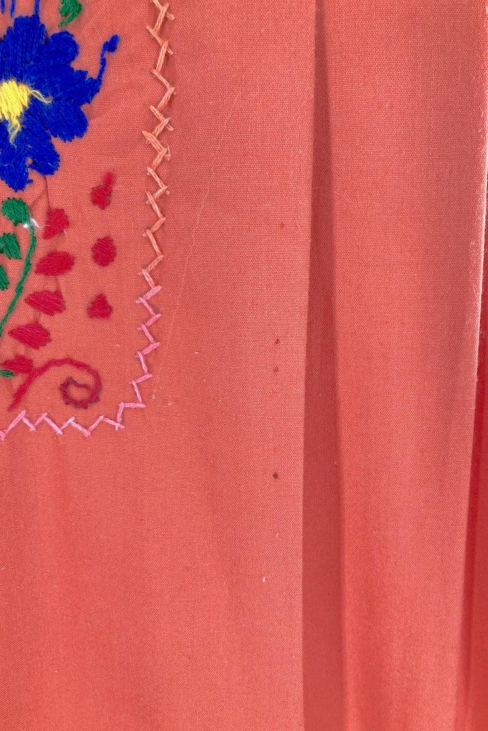 Vintage Terra Cotta Mexican Embroidered Dress-ThisBlueBird