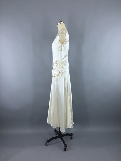 Vintage 1920s Art Deco Bias Cut Satin Wedding Gown Dress - ThisBlueBird