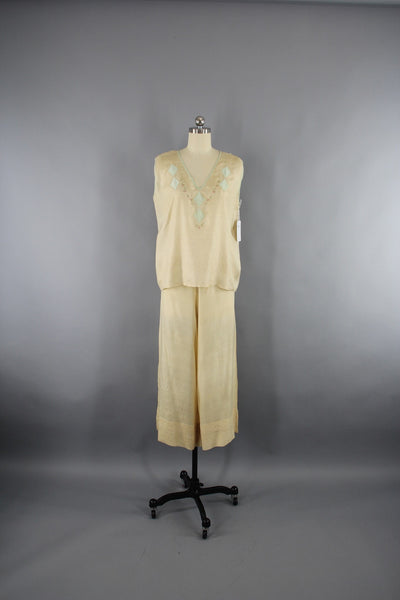 Vintage 1920s Raw Silk Pajamas Loungewear - ThisBlueBird