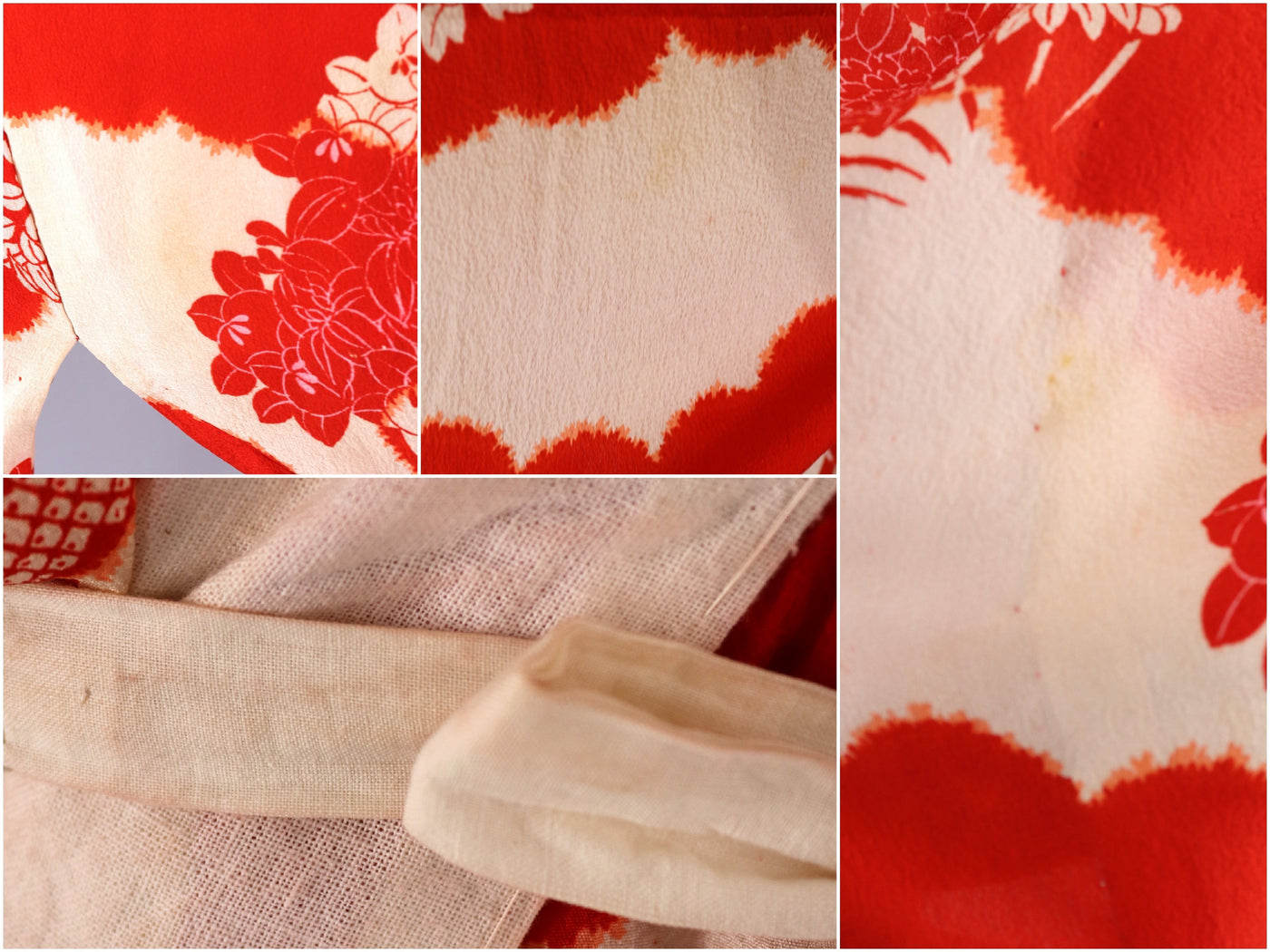 Vintage 1930s Silk Kimono Robe / Red Ivory Floral - ThisBlueBird