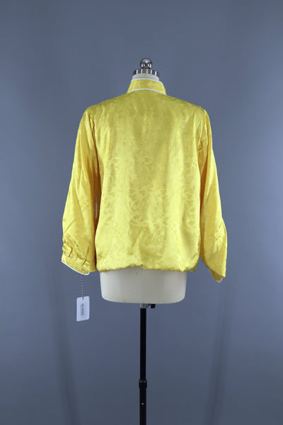 Vintage 1940s Jacket / Asian Yellow Satin Damask Coat - ThisBlueBird